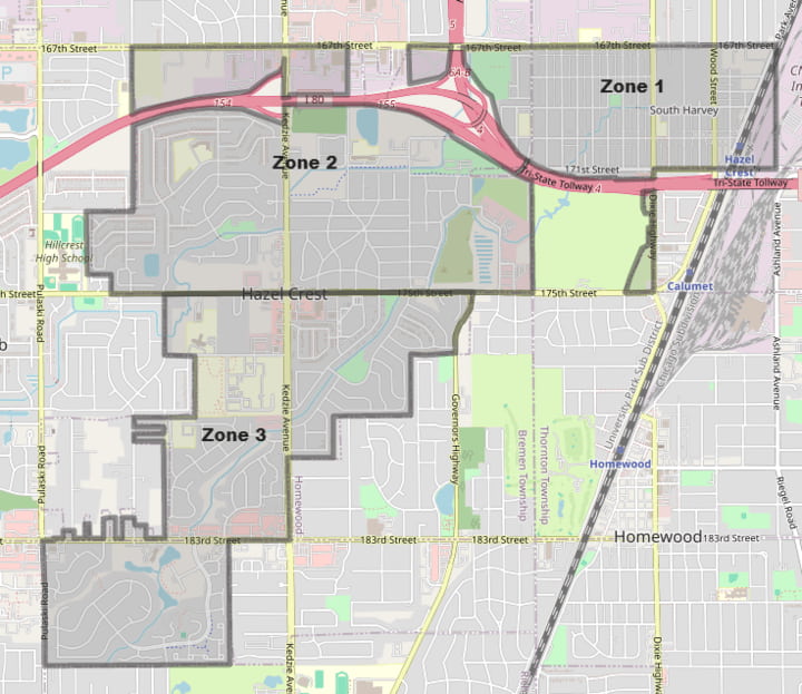 Map of Hazel Crest Zones